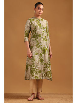 Soch - Green Viscose Blend Botanical Printed Kurta