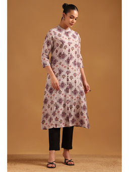 Soch - Purple Viscose Blend Botanical Print Kurta
