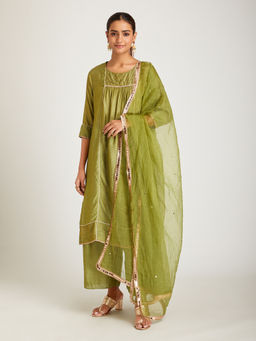 SAMAK By Marziamehdi - Olive Gleam Kurta with Palazzo and Dupatta