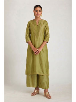 SAMAK By Marziamehdi - Olive Verdant Glow Kurta with Palazzo