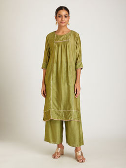 SAMAK By Marziamehdi - Olive Gleam Kurta with Palazzo