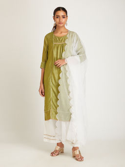 SAMAK By Marziamehdi - Olive Celina Kurta with Pant and Dupatta