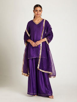 SAMAK By Marziamehdi - Purple Nila Kurta with Palazzo and Dupatta