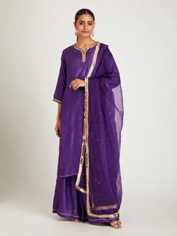 SAMAK By Marziamehdi - Purple Vanya Kurta with Palazzo and Dupatta