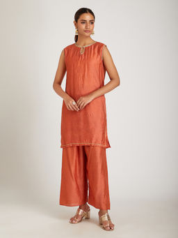 SAMAK By Marziamehdi - Rust Tara Kurta with Pant