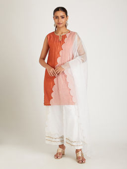 SAMAK By Marziamehdi - Rust Terra Glow Kurta with Pant and Dupatta