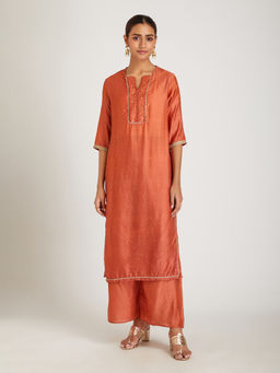 SAMAK By Marziamehdi - Rust Sundown Kurta with Pant