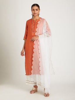 SAMAK By Marziamehdi - Rust Surina Kurta with Pant and Dupatta