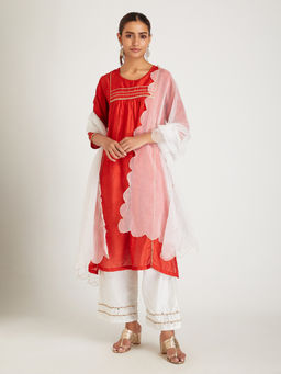 SAMAK By Marziamehdi - Red Roshni Kurta with Pant and Dupatta