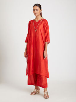 SAMAK By Marziamehdi - Red Sunset Blaze Kurta with Pant
