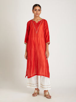 SAMAK By Marziamehdi - Red Blazing Sun Kurta with Pant