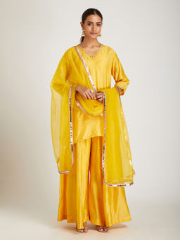 SAMAK By Marziamehdi - Yellow Solis Kurta with Palazzo and Dupatta