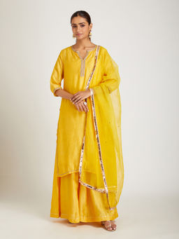 SAMAK By Marziamehdi - Yellow Auryn Kurta with Palazzo and Dupatta