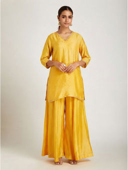 SAMAK By Marziamehdi - Yellow Kiran Kurta with Palazzo