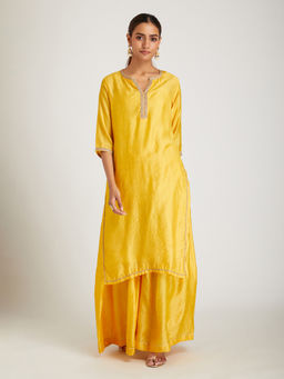 SAMAK By Marziamehdi - Yellow Hira Kurta with Palazzo