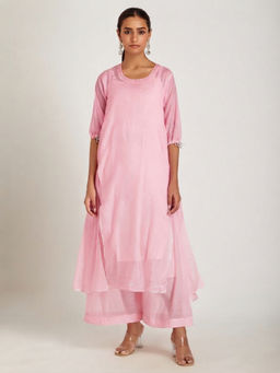 SAMAK By Marziamehdi - Pink Blossom Light Kurta with Palazzo