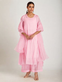 SAMAK By Marziamehdi - Pink Blossom Light Kurta with Palazzo and Dupatta