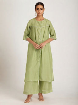SAMAK By Marziamehdi - Green Meadow Dawn Kurta with Palazzo and Dupatta