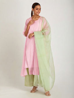 SAMAK By Marziamehdi - Pink Rosy Gleam Kurta with Palazzo and Dupatta