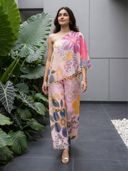 Label Kanupriya - Vintage Pink Floral One-Shoulder Co-Ord Set