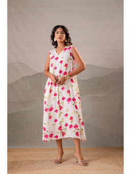 Juniper - Gulbahar Off-White Floral Flared Dress