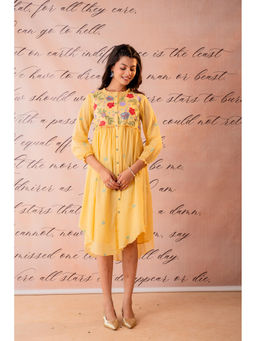 Juniper - Phool Baari Yellow Embroidered Yoke Kurta