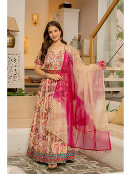 ESTELA - Beige Women Motifs Embroidered Anarkali Kurta with Dupatta