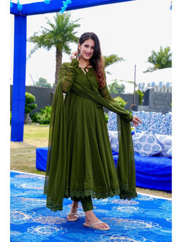 ESTELA - Green Women Anarkali Kurta with Pant and Dupatta