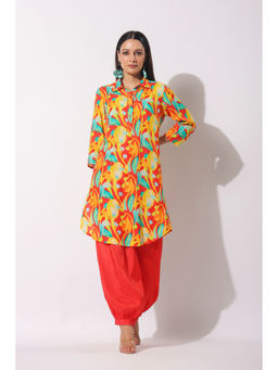 BAIRAAS - Women Printed Muslin Red Kurta with Salwar