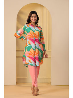 BAIRAAS - Women Printed Muslin Pink Kurta with Dhoti