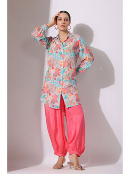 BAIRAAS - Women Printed Embroidered Muslin Pink Kurta with Salwar