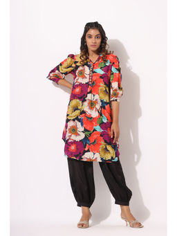 BAIRAAS - Women Printed Embroidered Muslin Black Kurta with Salwar