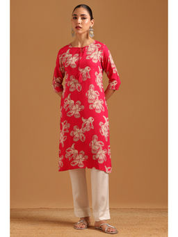 Soch - Pink Rayon Digital Printed Botanical Kurta