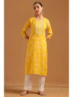 Soch - Yellow Chanderi Digital Print Botanical Kurta