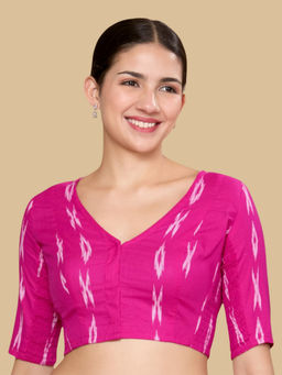 Studio Shringaar - Pink Women Cotton Ikat Stretchable Readymade Saree Blouse