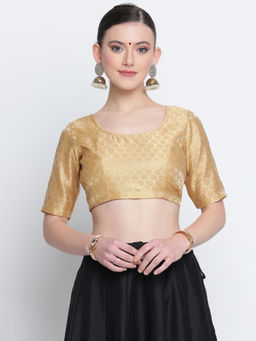 Studio Rasa - Gold Brocade Back-Cut Out Readymade Blouse