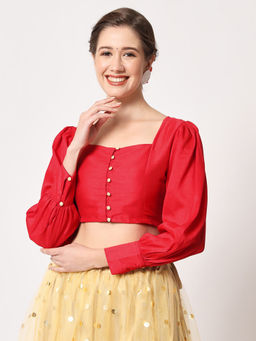 Studio Rasa - Red Chroma Button Down Readymade Blouse