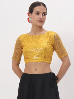 Studio Rasa - Yellow Net Sequin Embroidered Readymade Blouse