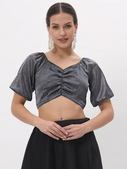 Studio Rasa - Black Cotton Tissue Back Tie Padded Readymade Blouse