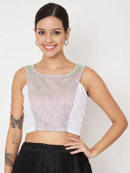 Studio Rasa - White Pleated Panelled Readymade Blouse