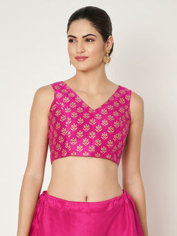 Studio Rasa - Pink Dupion Hand Block Printed Readymade Blouse