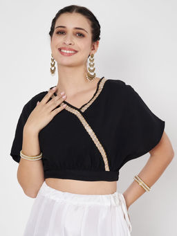 Studio Rasa - Black Georgette Lace Work Readymade Blouse