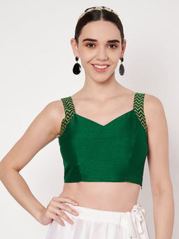 Studio Rasa - Green Chroma Printed Sweetheart Neck Readymade Blouse