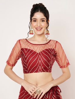 Studio Rasa - Maroon Net Gota Embroidered Readymade Blouse