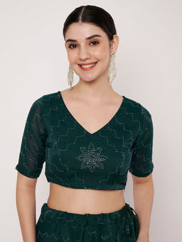 Studio Rasa - Green Silk Blend Embellished Readymade Blouse