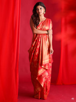 Beatitude - Red Banarasi Saree with Unstitched Blouse