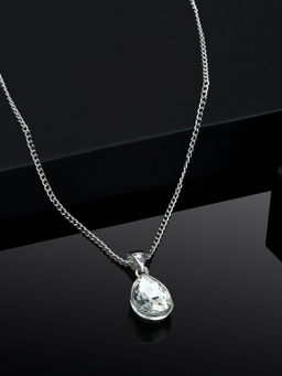 Estele - Rhodium Plated Tear Drop Shaped Pendant with Crystal for Women