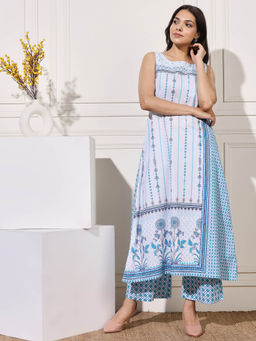 PINKSKY - Womens Blue Kurta with Palazzo