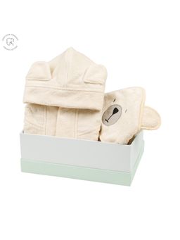 Masilo - Soft Towelling Cotton,Gift Set Cozy hooded Towel & Bathrobe Pack of 2-Cream