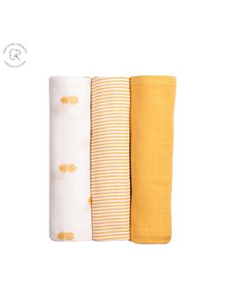 Masilo - Organic Muslin Swaddles (Set Of 3) - Pineapple Bliss